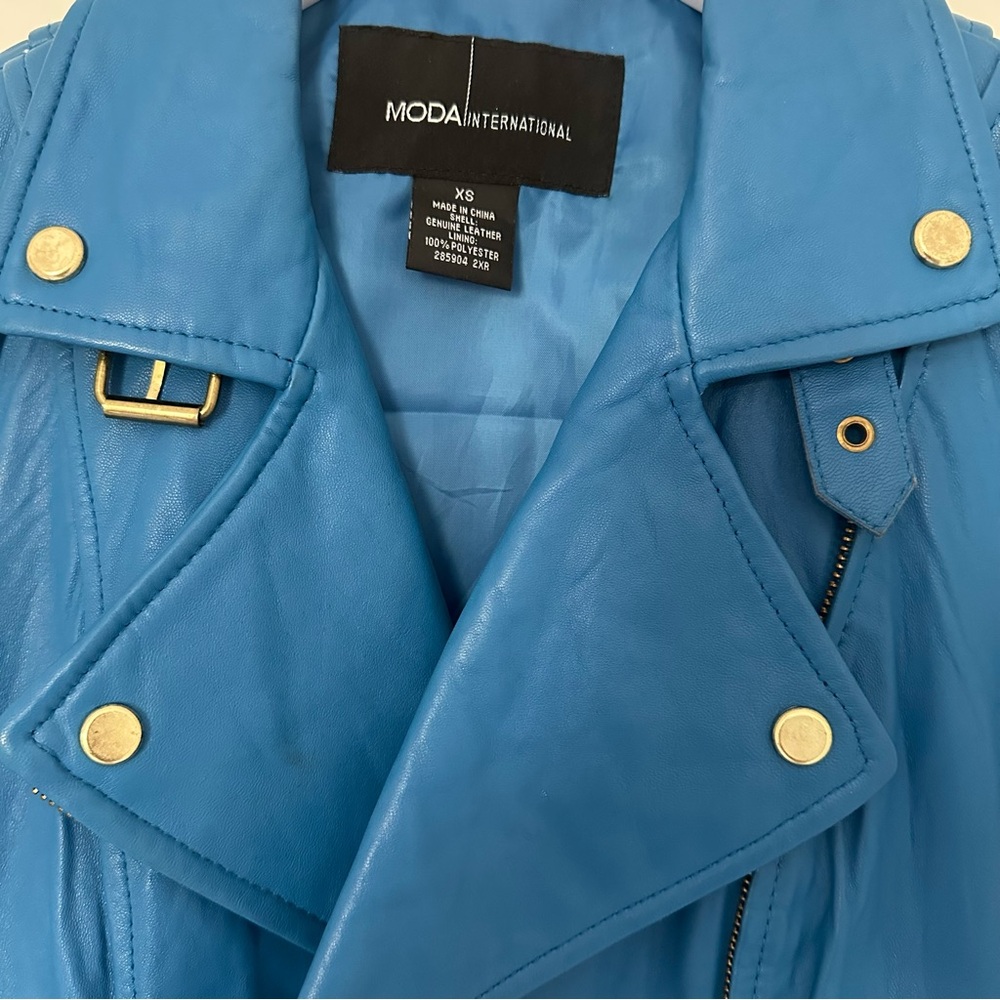 Nicola Leather Blue Jacket - Picture 3 of 5